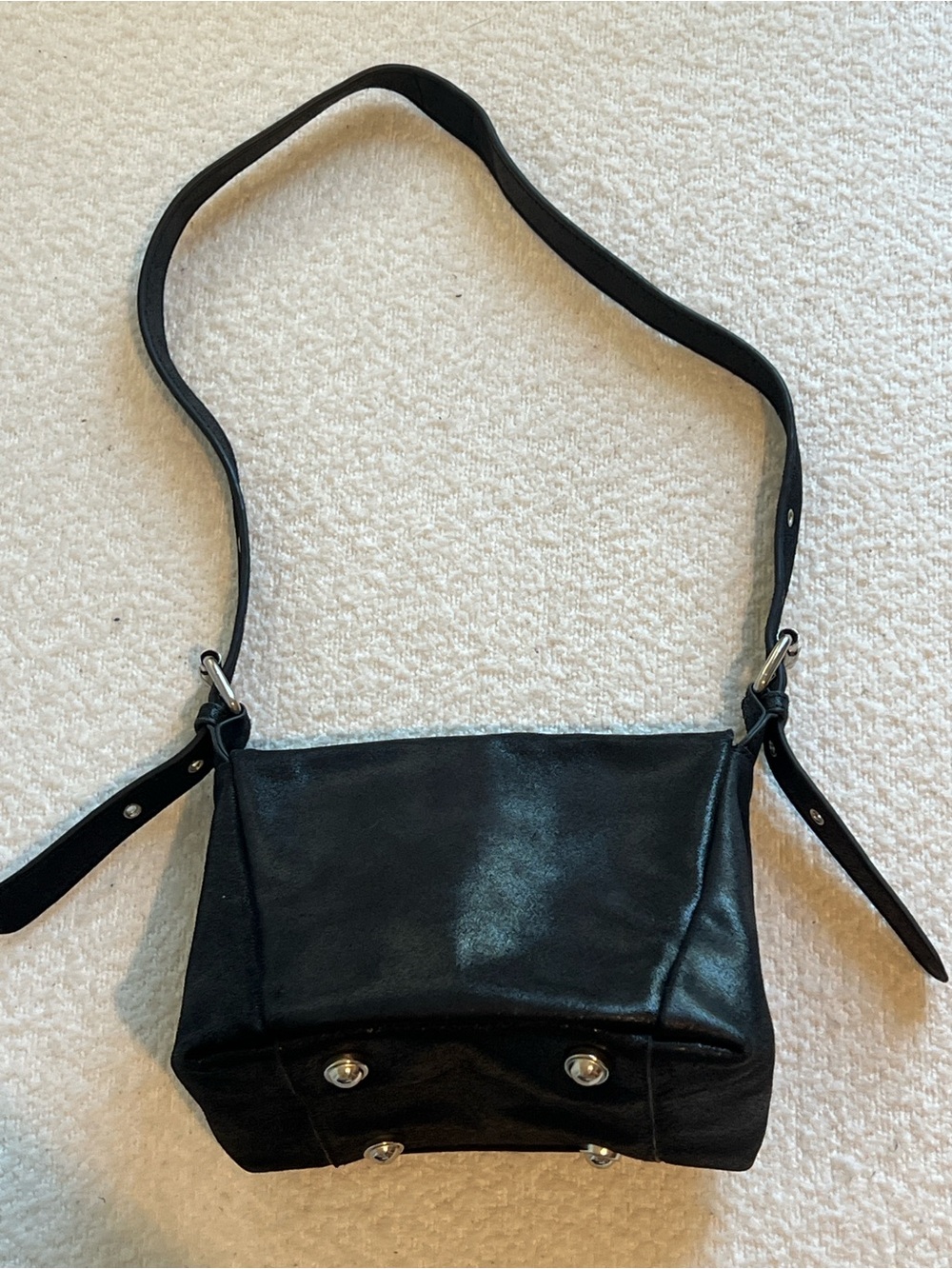 Free People Sabi Black Leather Shoulder Bag - Metallic Minimalist